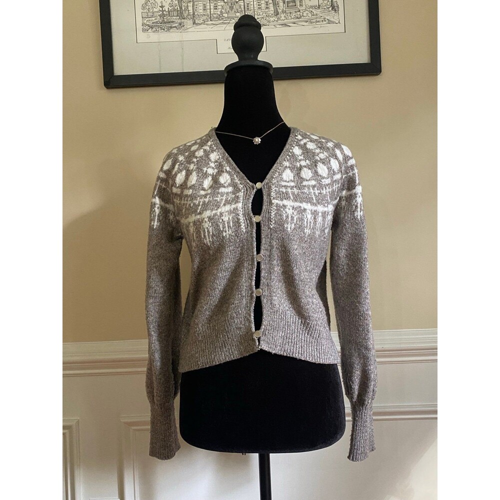 Fair Isle V-neck cardigan sweater grandma core XS - Picture 2 of 4